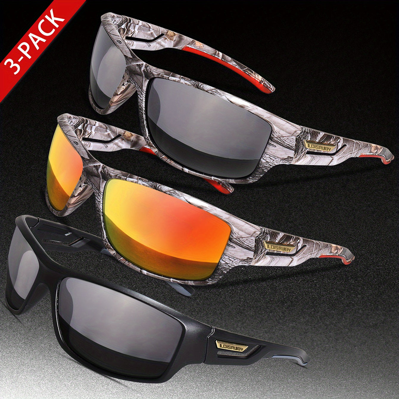 Set of 3 Camo Military Style Polarized Men's Sports Glasses for Cycling Running Fishing Driving