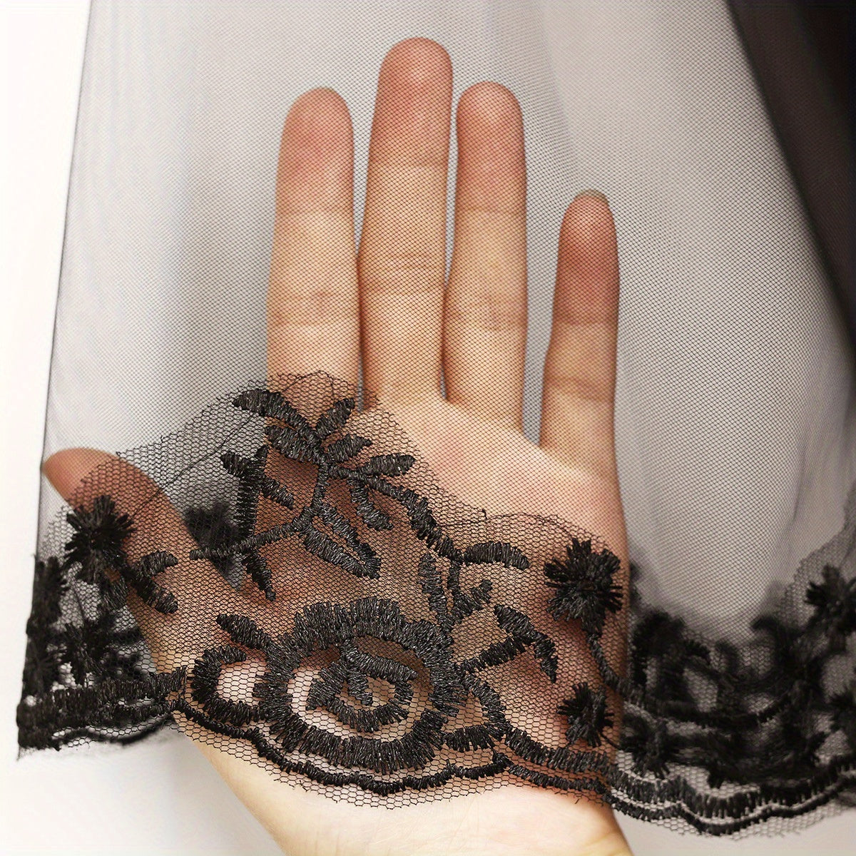 Black Lace Veil for Brides and Cosplay Women Stylish Polyester Headpiece