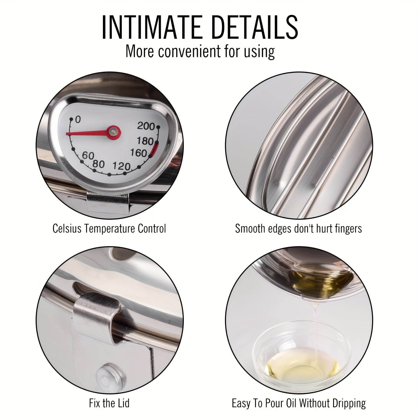 Stainless Steel Deep Fryer with Lid for Home and Restaurant Use