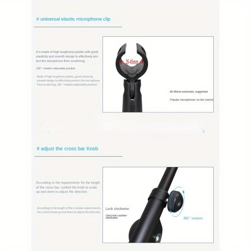 Durable Metal Microphone Stand for Guitar Erhu Drum Black