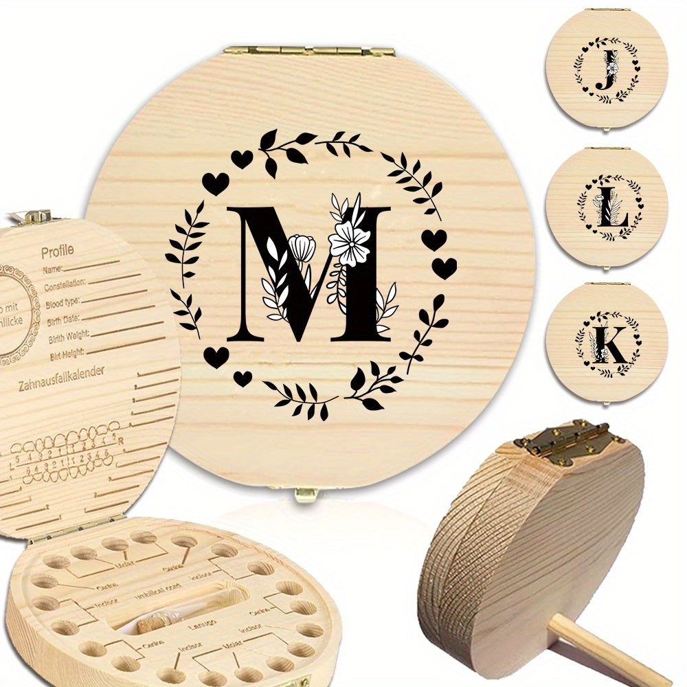 Wooden Keepsake Box with Garland Letter Print Cork Lined for Lost Tooth Storage