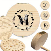 Wooden Keepsake Box with Garland Letter Print Cork Lined for Lost Tooth Storage