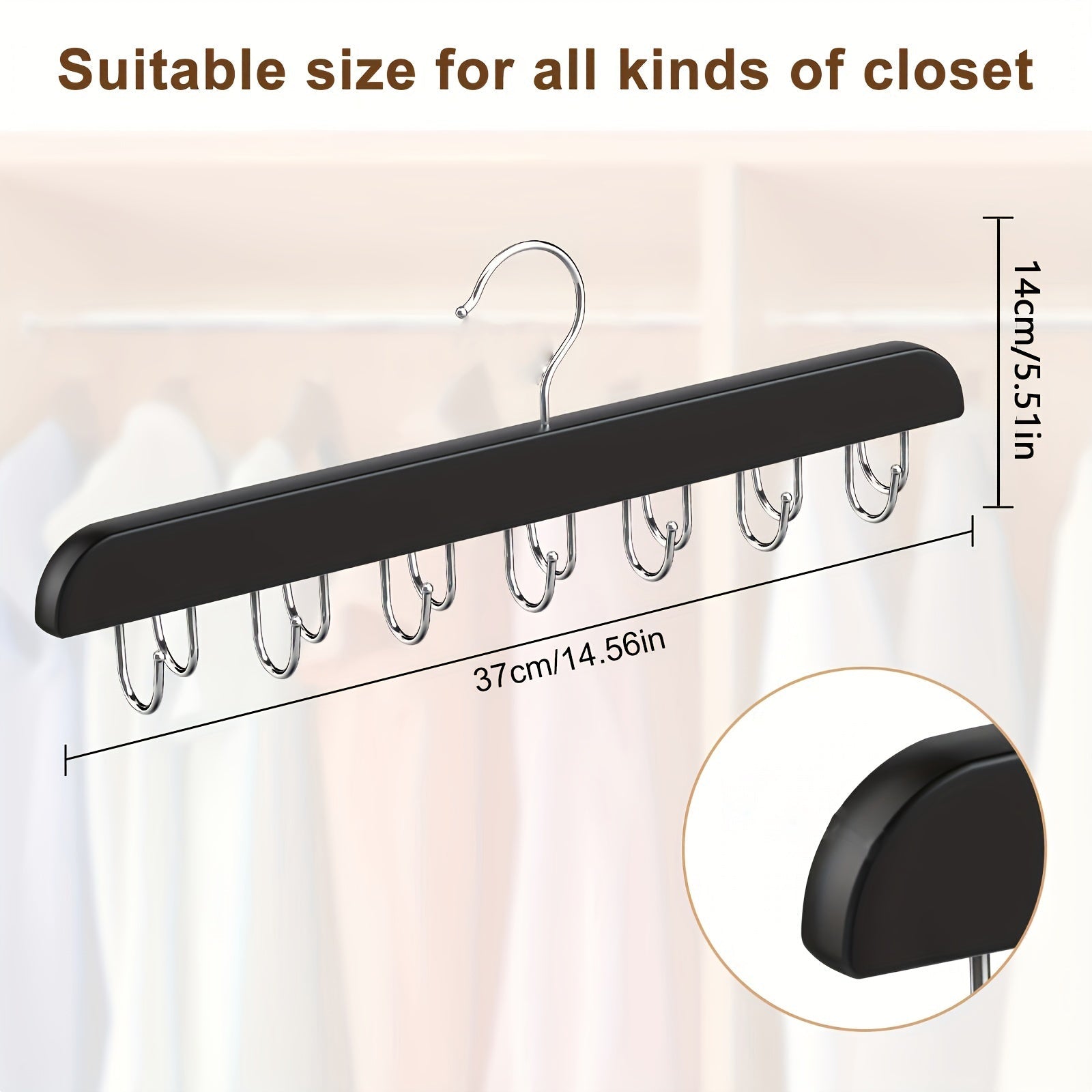 Wooden Belt Hanger with Multiple Hooks for Ties Scarves and Closet Organization