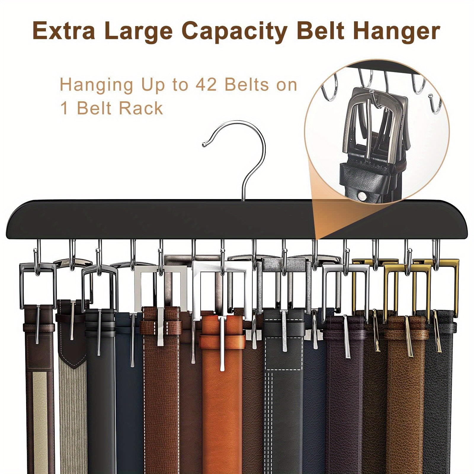 Wooden Belt Hanger with Multiple Hooks for Ties Scarves and Closet Organization