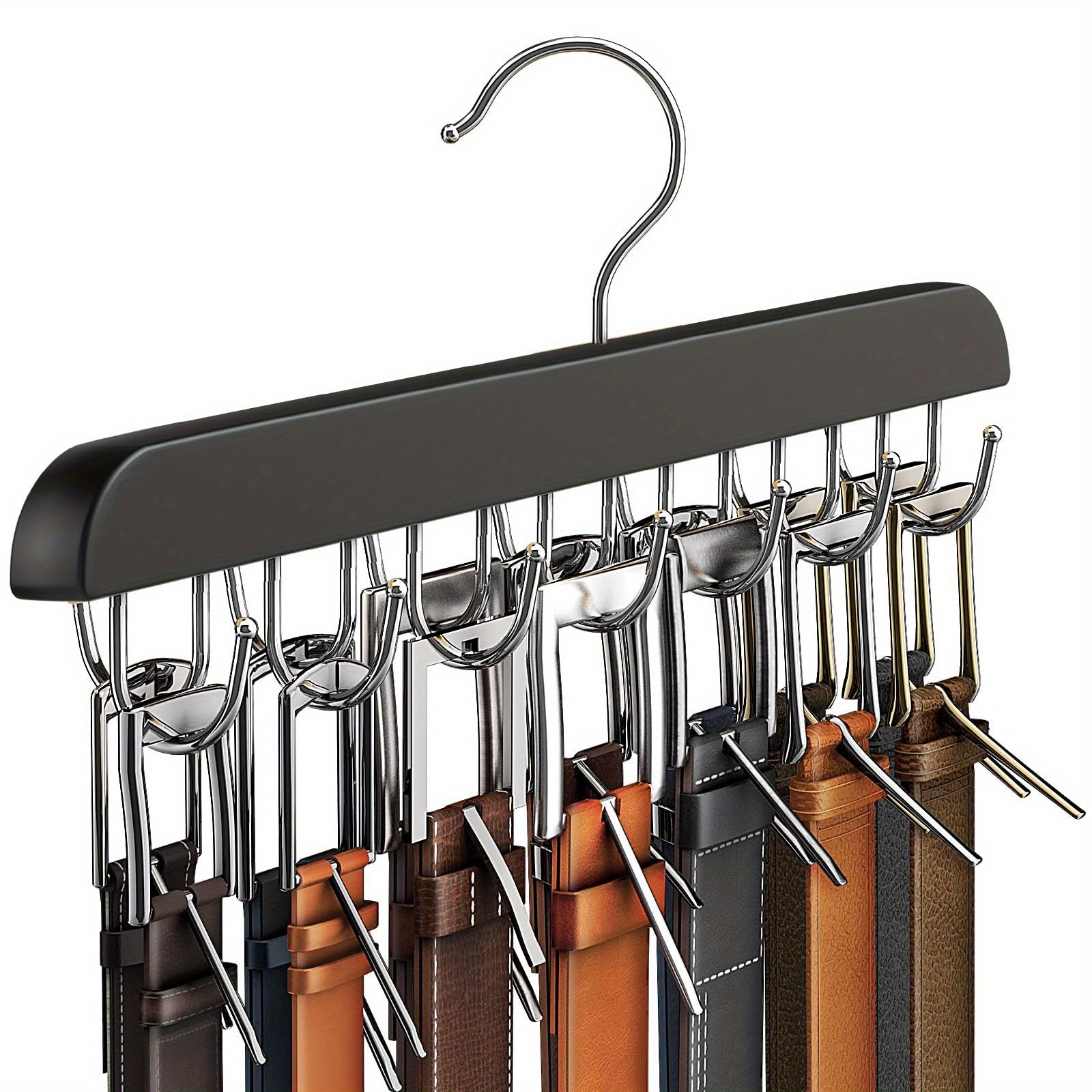 Wooden Belt Hanger with Multiple Hooks for Ties Scarves and Closet Organization