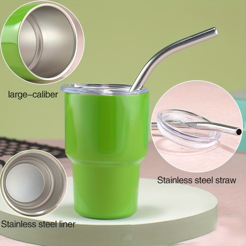 3oz Insulated Stainless Steel Shot Cup with Lid and Straw Scratch-Resistant BPA-Free