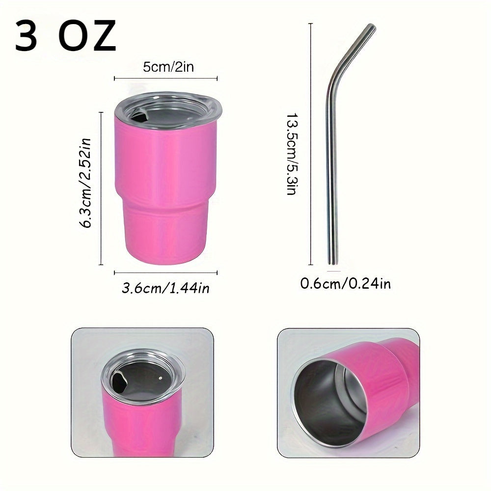 3oz Insulated Stainless Steel Shot Cup with Lid and Straw Scratch-Resistant BPA-Free
