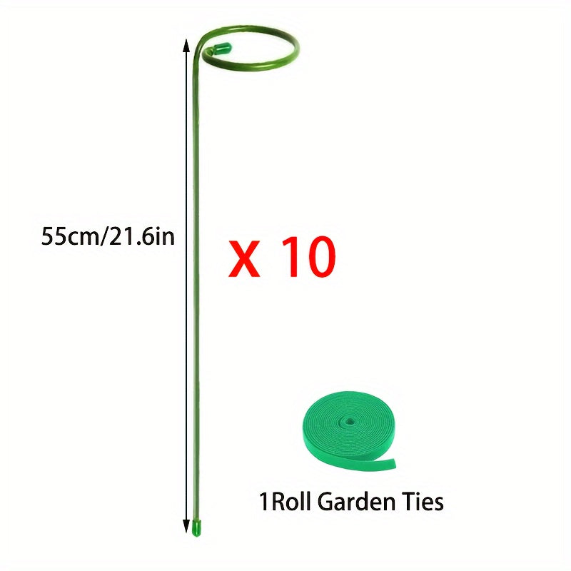 Metal Garden Plant Stakes Set of 5 or 10 for Supporting Single-Stem Flowers Green Steel Weather-Resistant