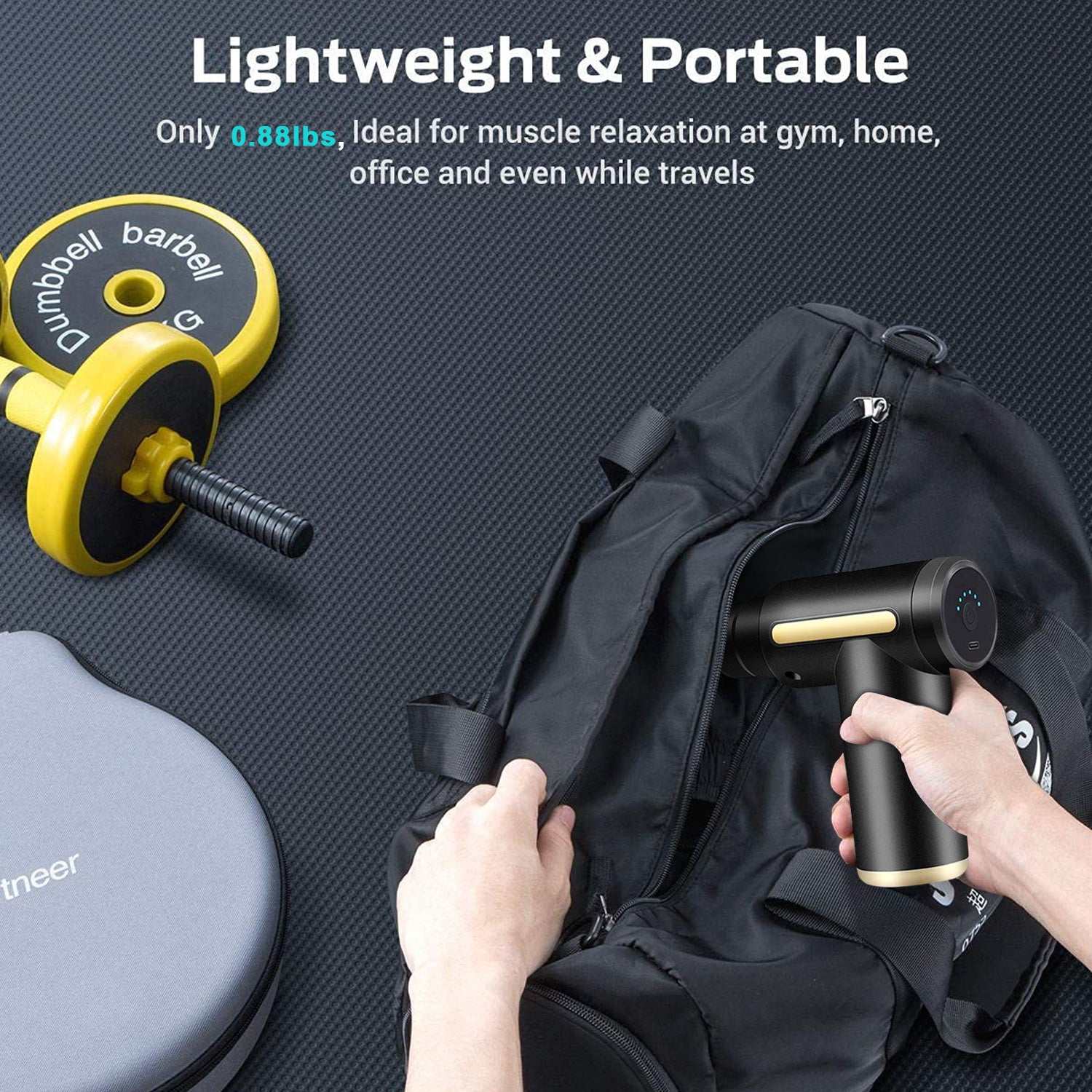 Portativ va kuchli chuqur to'qima massaj quroli, zamonaviy qora dizayn, USB orqali zaryadlanadigan, butun tanani bo'shatuvchi ko'p turdagi qo'shimchalar. Ajoyib bayram sovg'asi.