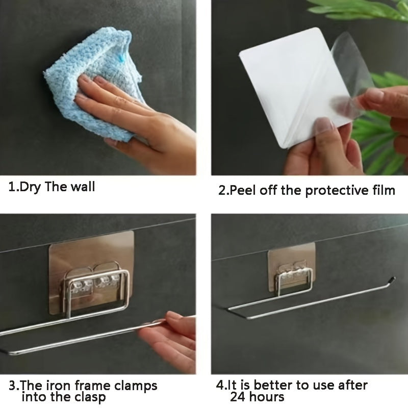 Stainless Steel Bathroom Kitchen Towel Hook Rack No Drilling