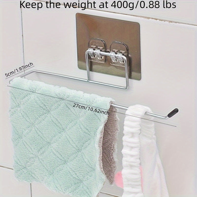 Stainless Steel Bathroom Kitchen Towel Hook Rack No Drilling