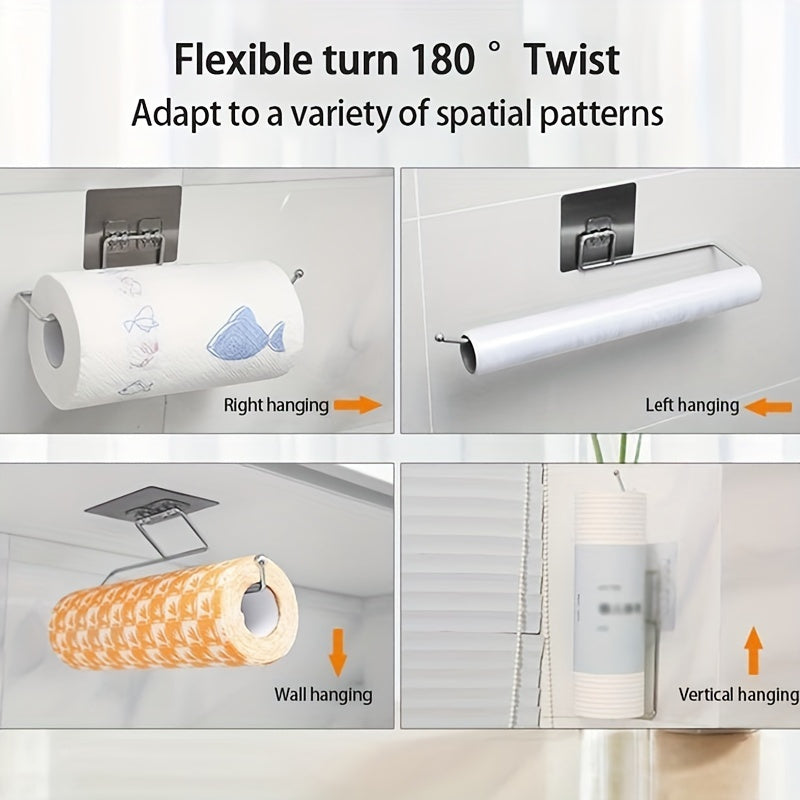 Stainless Steel Bathroom Kitchen Towel Hook Rack No Drilling