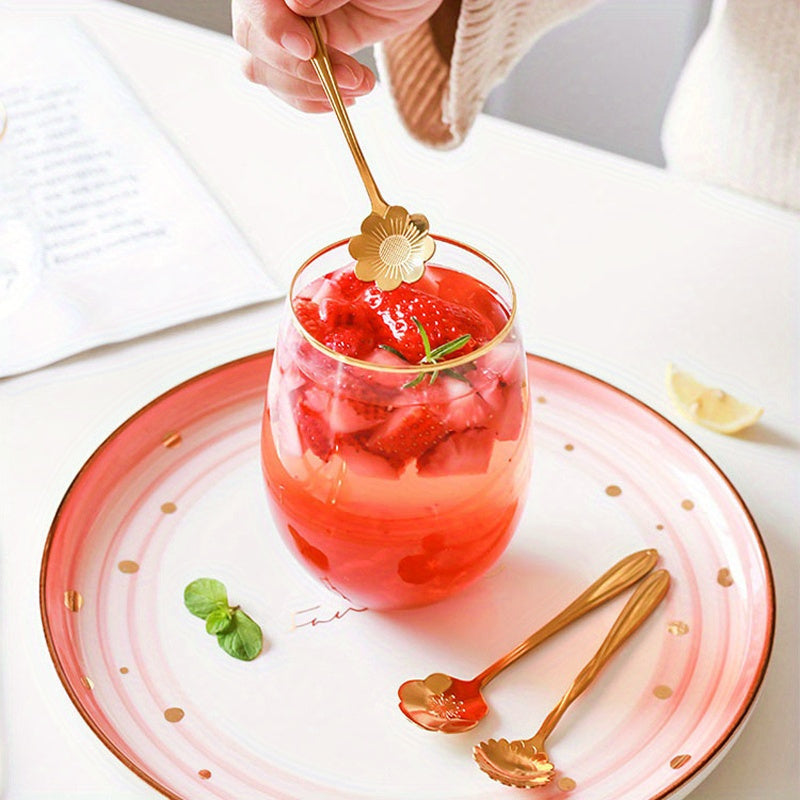 Juego de 8 cucharas pequeñas de acero inoxidable con forma de flor para café, té y postres en plata y oro