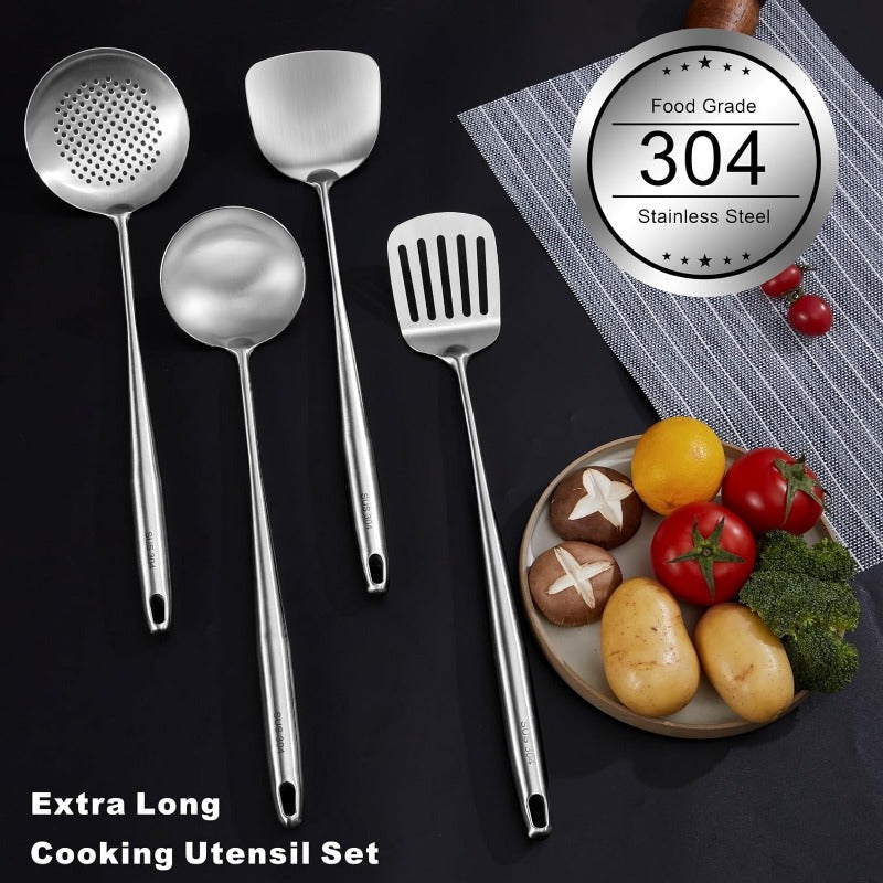 Stainless Steel Kitchen Utensil Set with Ladle Wok Spatula Fish Spatula