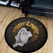 Round Velvet Rug Pad with Gold Gothic Font Non-Slip Entryway Doormat