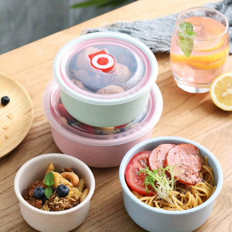 Bolalar uchun tushlik va atıştırmalıklar uchun 3 ta mikroto'lqinli pechda ishlatish mumkin bo'lgan bug'doy somonidan yasalgan idish.