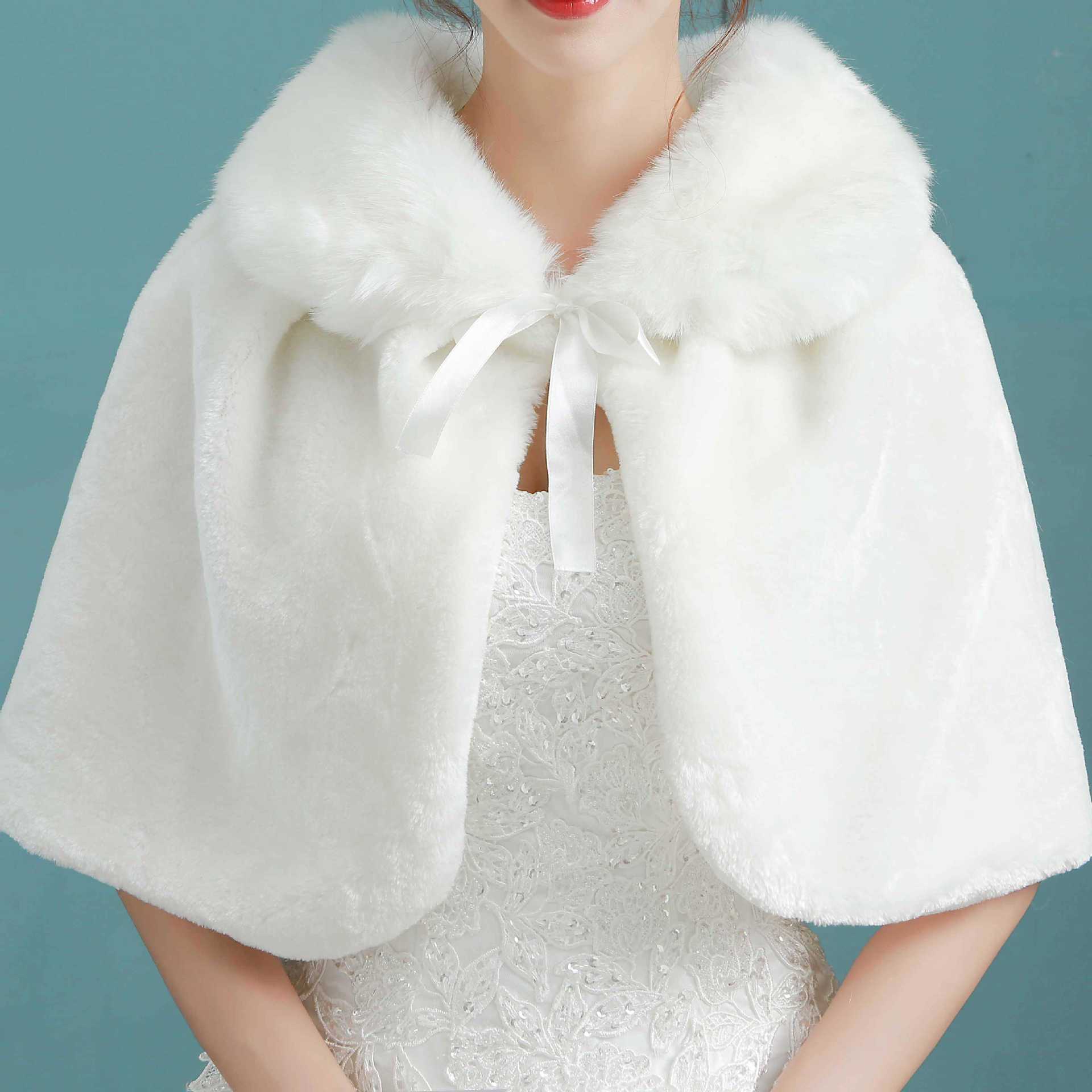 White Red Wedding Cape for Bridesmaids Faux Fur Wrap Bridal Shawl Winter Coat