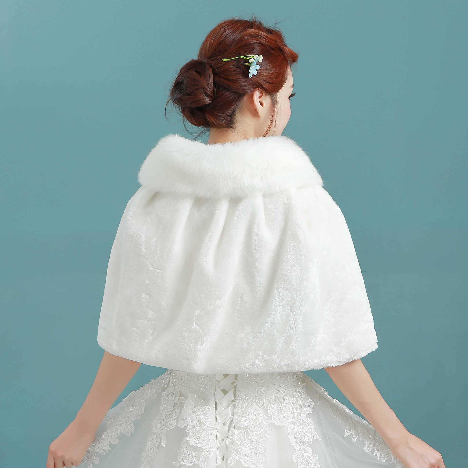 White Red Wedding Cape for Bridesmaids Faux Fur Wrap Bridal Shawl Winter Coat