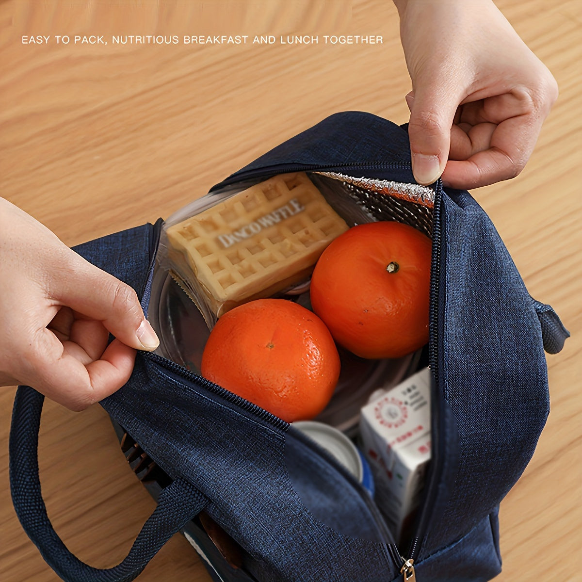 Black Oxford Fabric Lunch Bag Zippered Bento Satchel for Women