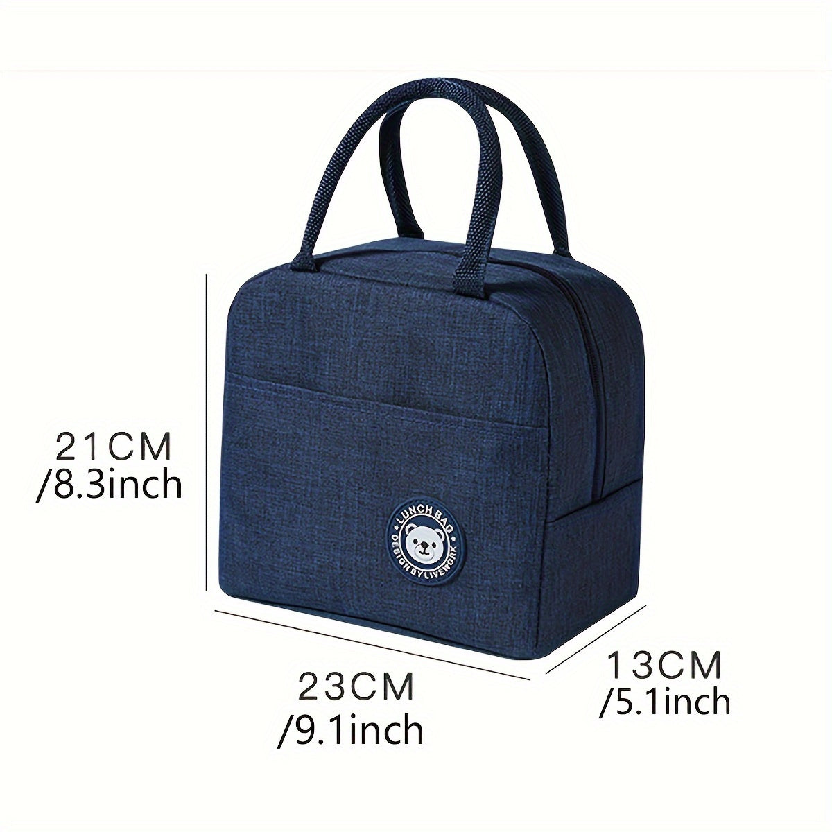 Black Oxford Fabric Lunch Bag Zippered Bento Satchel for Women