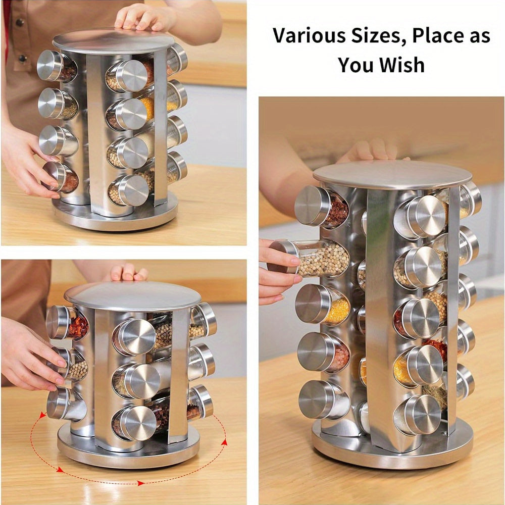 Rotating Spice Rack Organizer for Cabinets and Countertops with 12 Jars and Labels