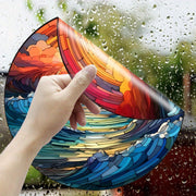 Ocean Sunset and Sunrise Vinyl Window Decal, Reusable Glass Film, Artistic Wave Pattern