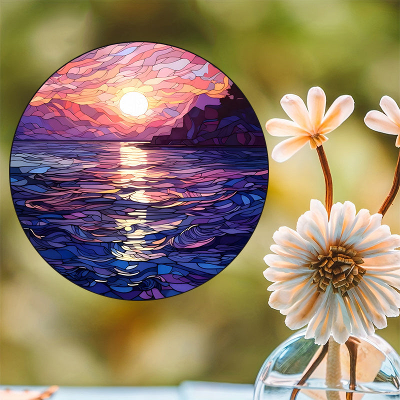 Ocean Sunset and Sunrise Vinyl Window Decal, Reusable Glass Film, Artistic Wave Pattern