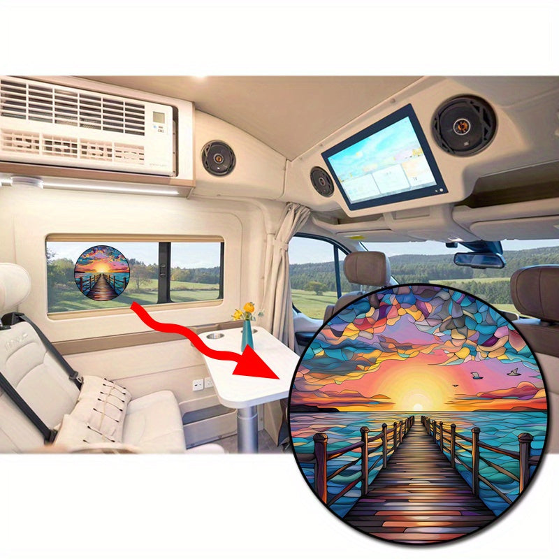 Ocean Sunset and Sunrise Vinyl Window Decal, Reusable Glass Film, Artistic Wave Pattern