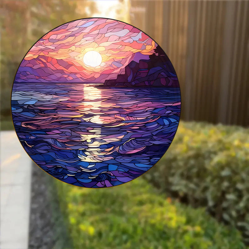 Ocean Sunset and Sunrise Vinyl Window Decal, Reusable Glass Film, Artistic Wave Pattern