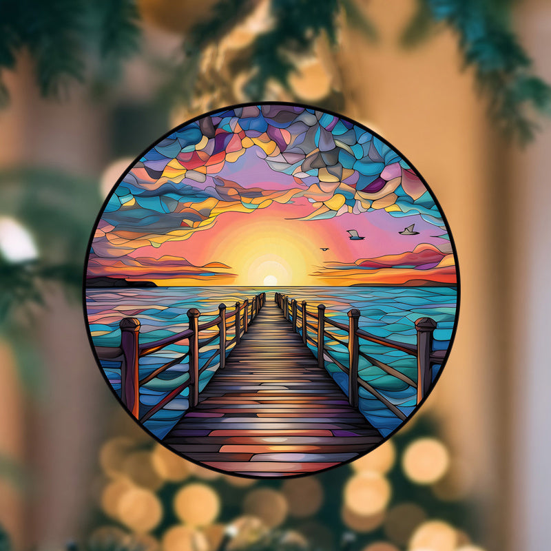 Ocean Sunset and Sunrise Vinyl Window Decal, Reusable Glass Film, Artistic Wave Pattern