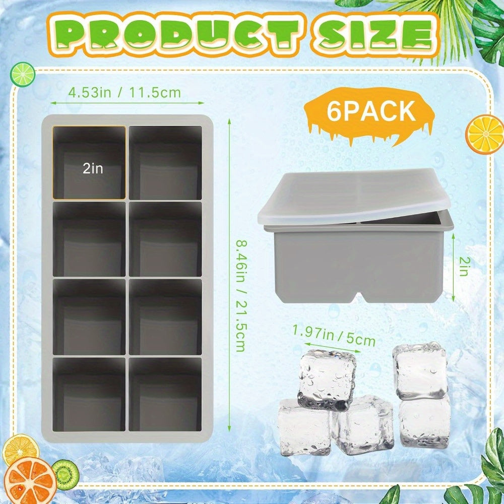 Cubiteras de silicona libres de BPA con tapas, grandes cuadrados de 5.08cm, moldes apilables para whisky de 8 cavidades