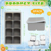 Cubiteras de silicona libres de BPA con tapas, grandes cuadrados de 5.08cm, moldes apilables para whisky de 8 cavidades