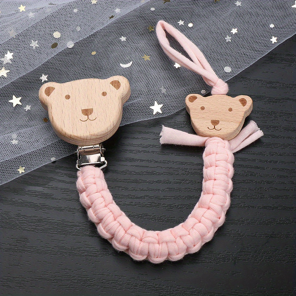 Child Safety Strap Nylon Braided Anti-Loss Strap with Wooden Cartoon Clip for Kids