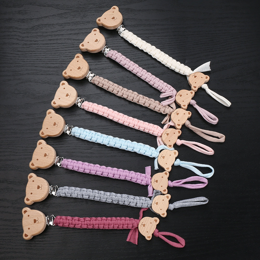Child Safety Strap Nylon Braided Anti-Loss Strap with Wooden Cartoon Clip for Kids