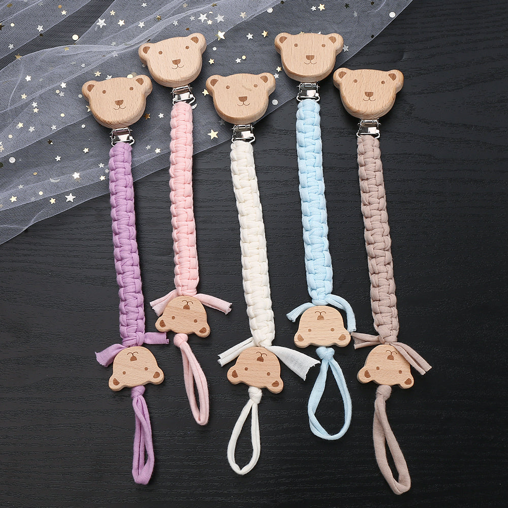 Child Safety Strap Nylon Braided Anti-Loss Strap with Wooden Cartoon Clip for Kids