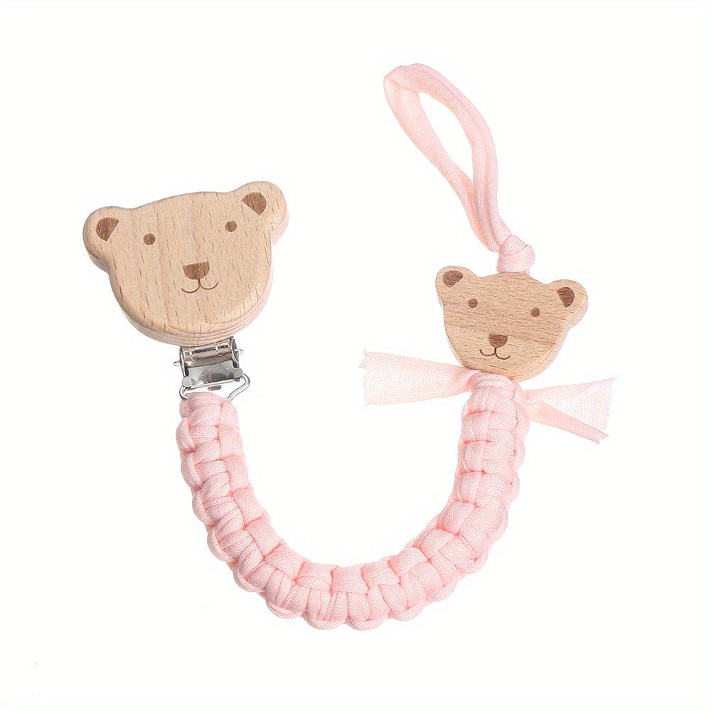 Child Safety Strap Nylon Braided Anti-Loss Strap with Wooden Cartoon Clip for Kids