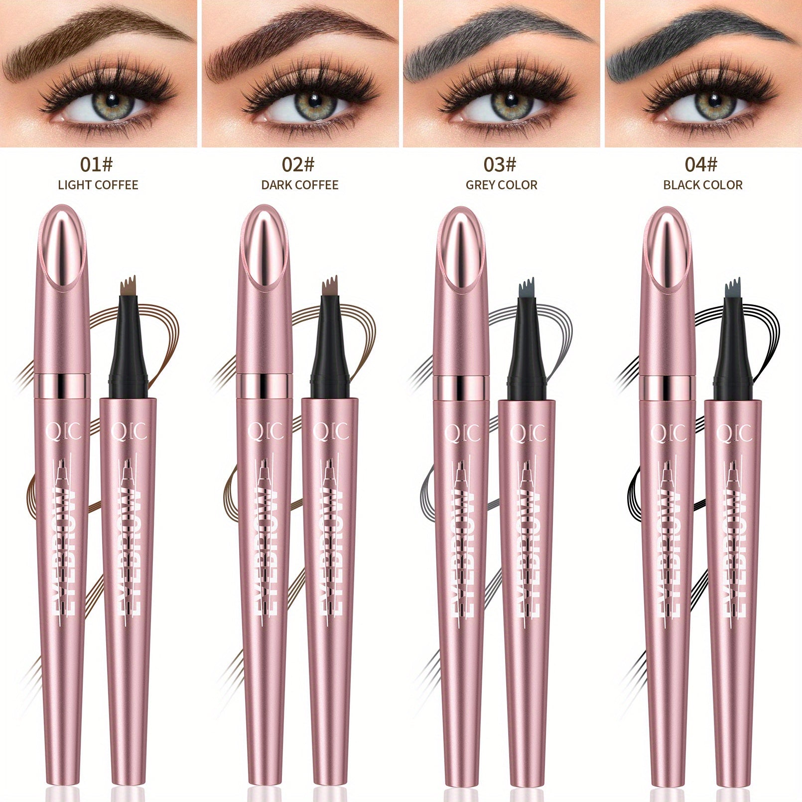 Waterproof Microblading Eyebrow Pen for Women 4-Color Natural Brow Makeup