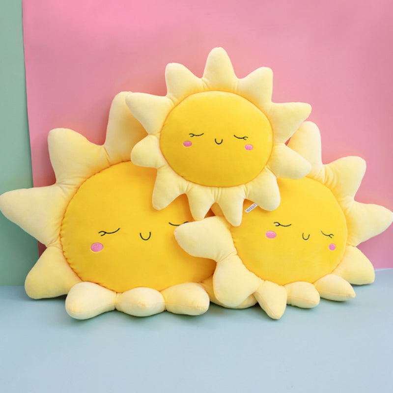 Almohada de peluche con diseño vintage de sol y nube para niños de 6 a 8 años, decoración de habitación