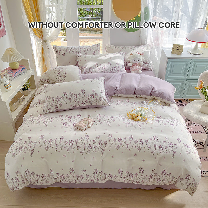 Vintage Purple Floral Duvet Cover Set with Zipper Closure Breathable Polyester All-Season Bedding