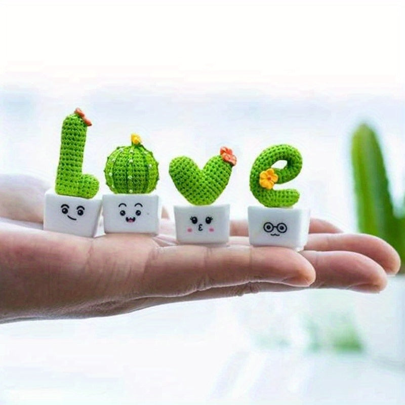 Set of 4 Cactus-Themed Home Decor Crafts with Letter Designs