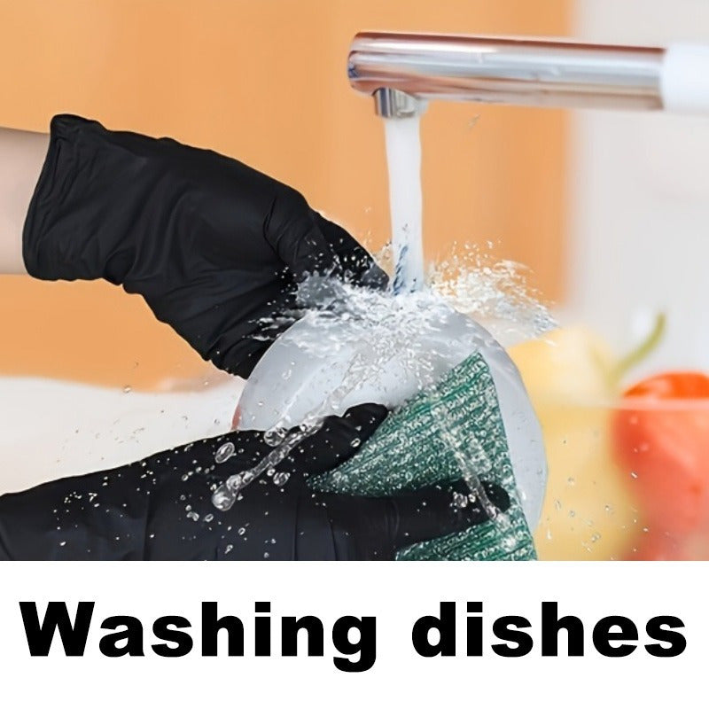 10/20/30 Black Nitrile Disposable Gloves for Cleaning, Hairdressing, and Beauty