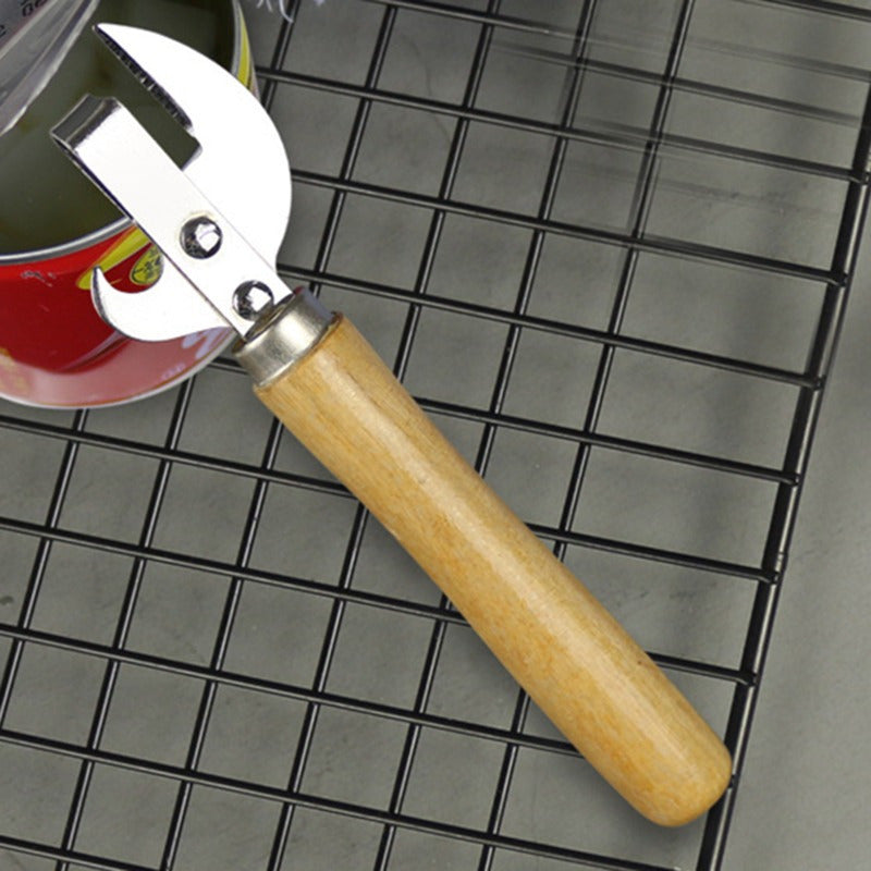 Multi-Functional Can and Bottle Opener with Wooden Handle and Stainless Steel Tin Opener