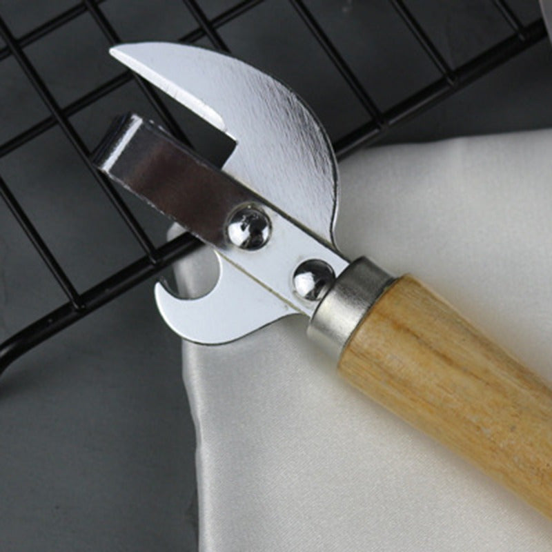 Multi-Functional Can and Bottle Opener with Wooden Handle and Stainless Steel Tin Opener