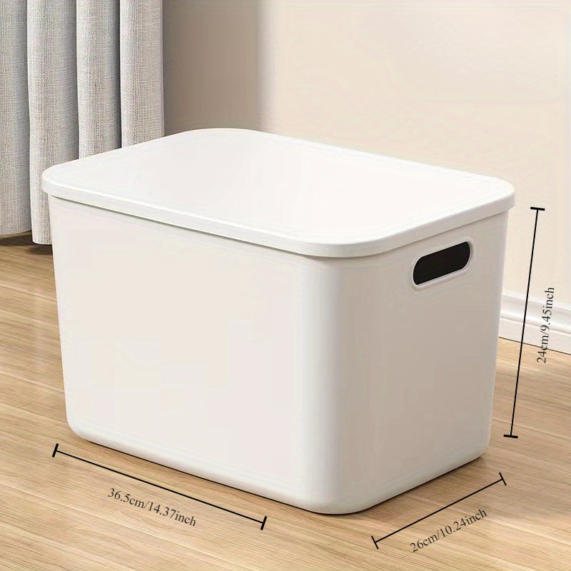 Caja de almacenamiento multifuncional blanca con tapa para ropa, juguetes y snacks