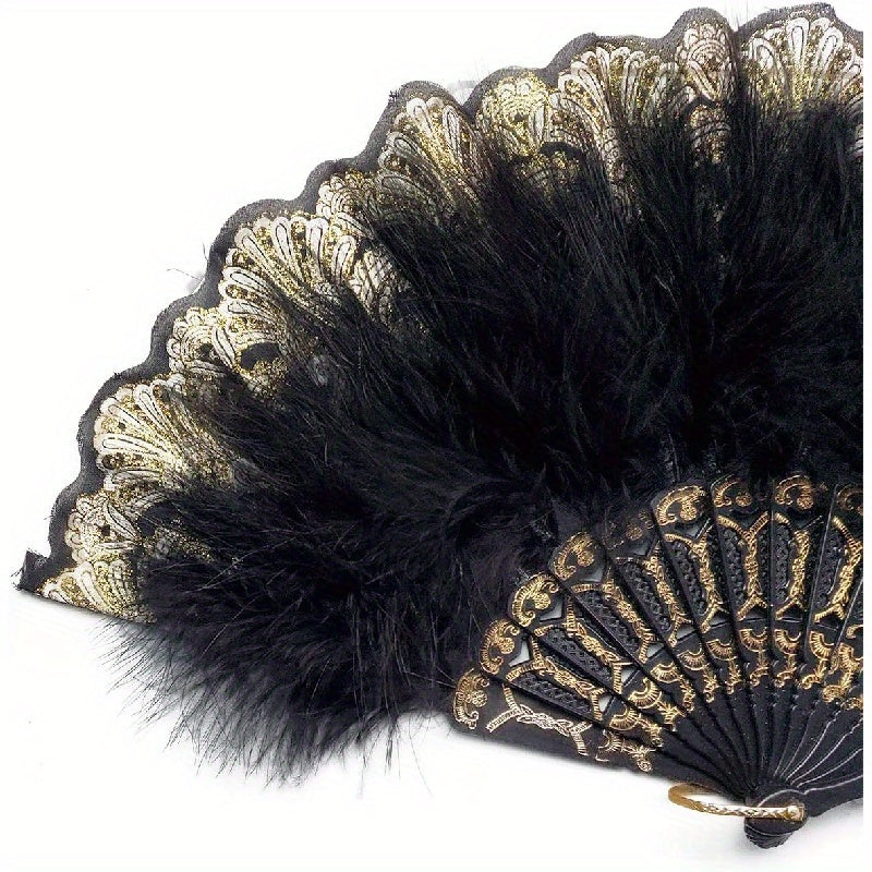 Vintage Style Feather Dance Fan for Cosplay and Photography, 1920s-Inspired Elegant Accessory