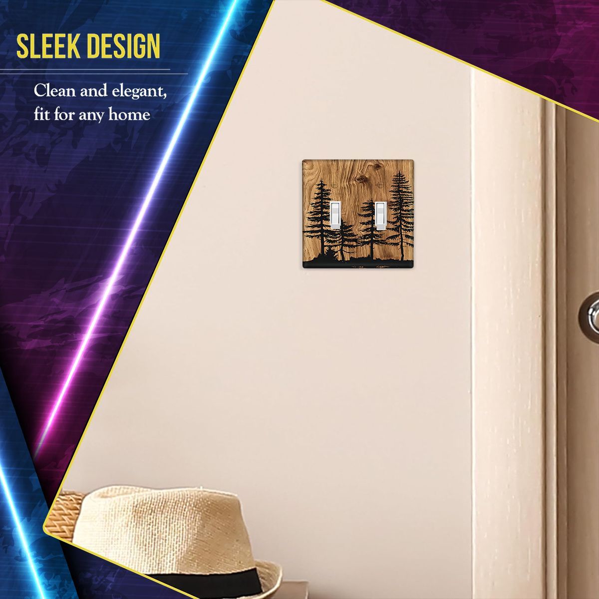 Modern Art Style Pine Wood Switch Plate for Bathroom Bedroom Living Room