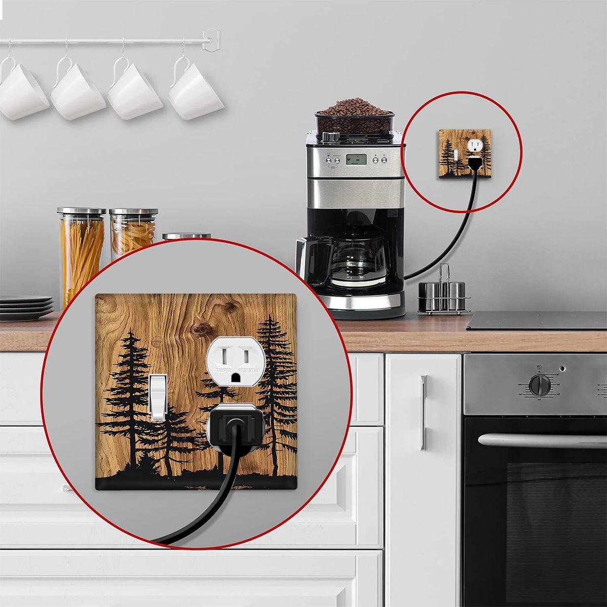 Modern Art Style Pine Wood Switch Plate for Bathroom Bedroom Living Room