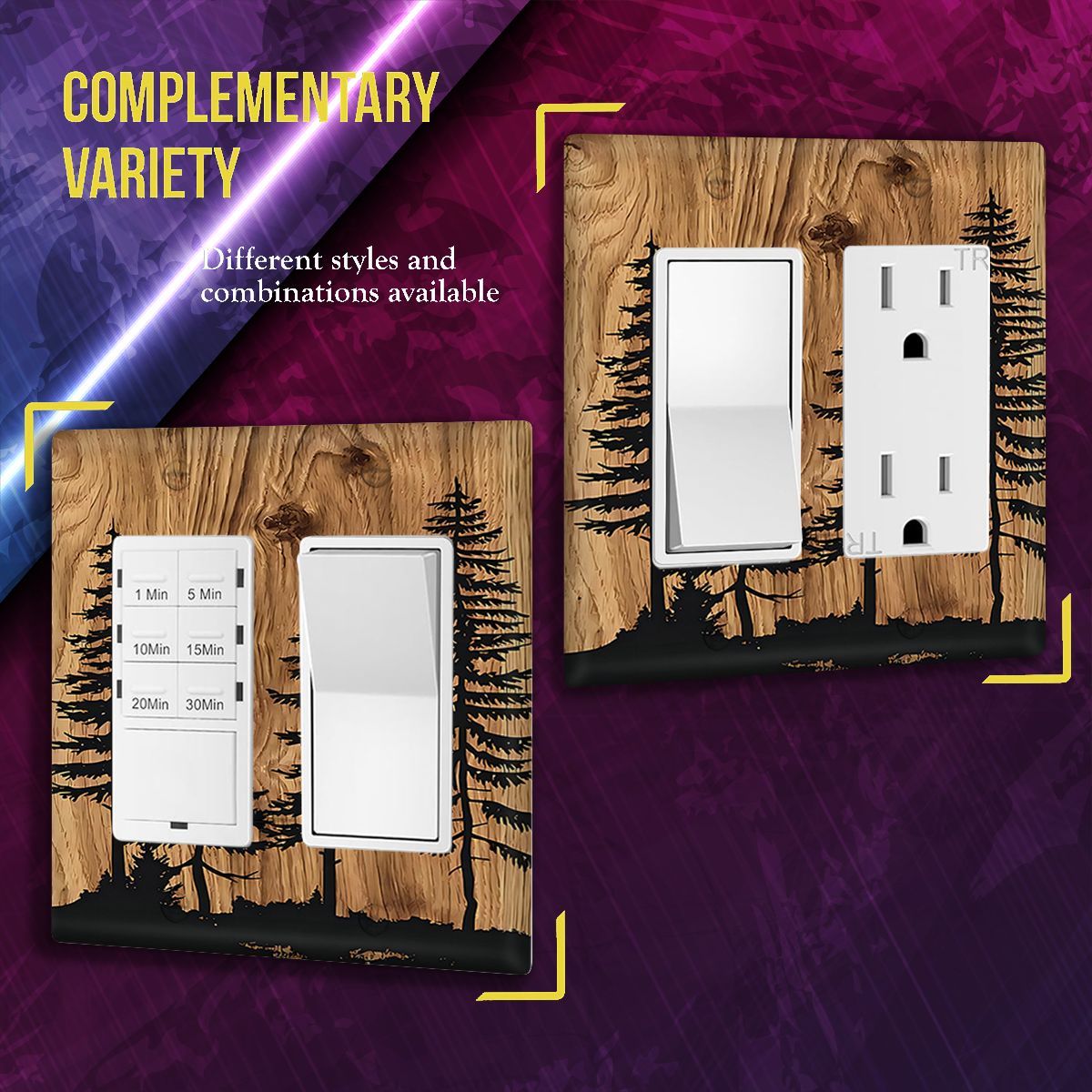 Modern Art Style Pine Wood Switch Plate for Bathroom Bedroom Living Room