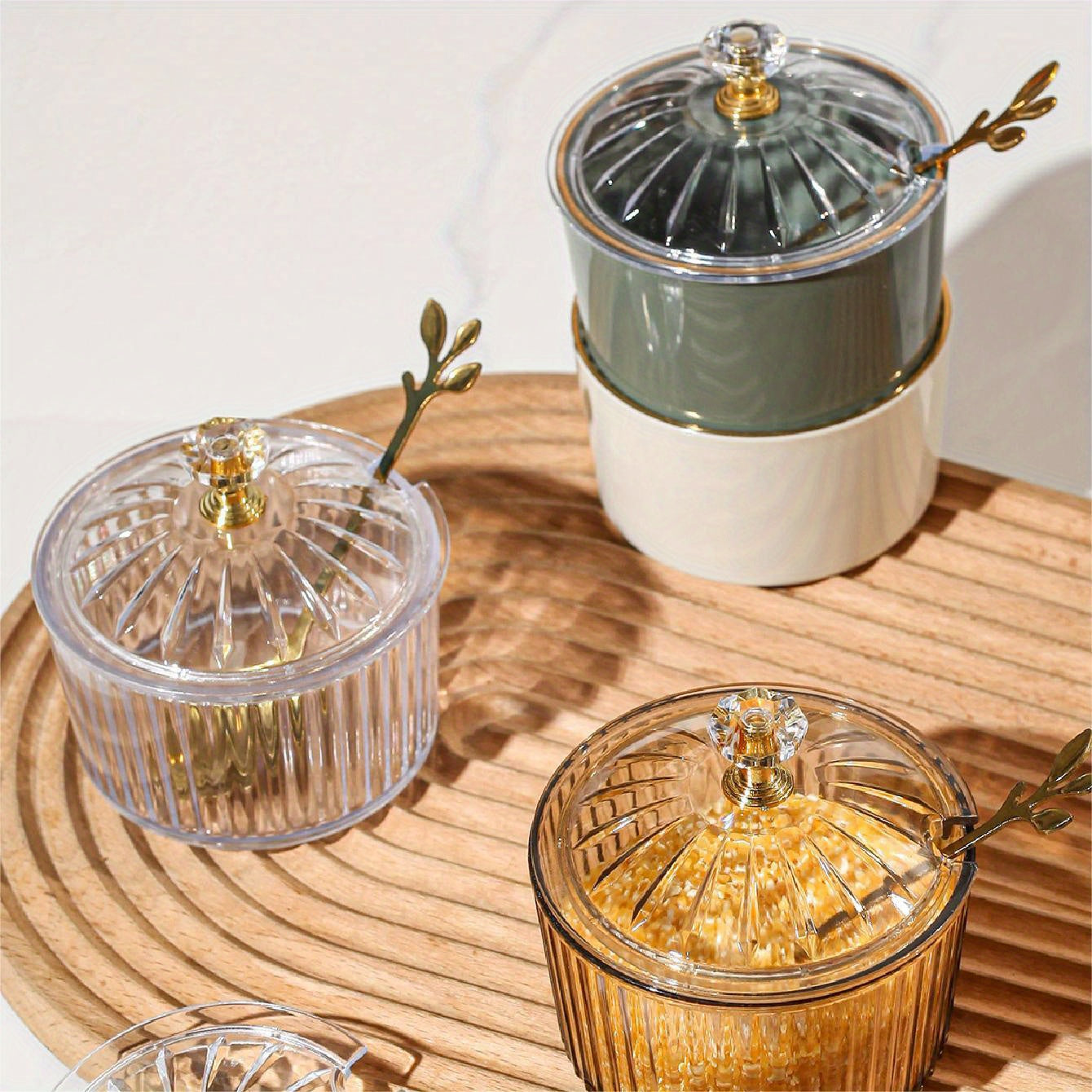 Handmade Nordic Ceramic Condiment Jar with Spoon and Lid for Kitchen Storage