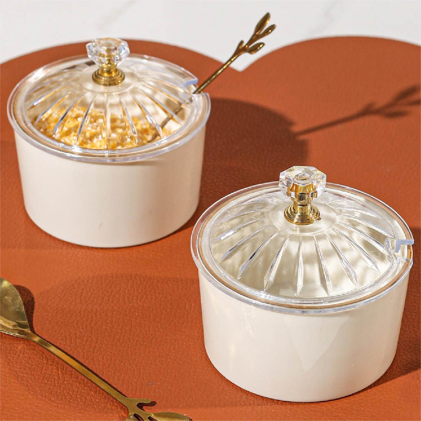 Handmade Nordic Ceramic Condiment Jar with Spoon and Lid for Kitchen Storage